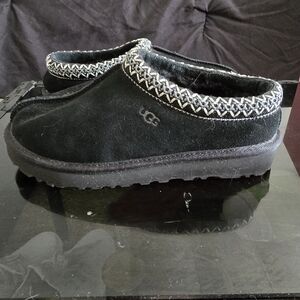 UGG Black Slip-On Slippers with Patterned Trim